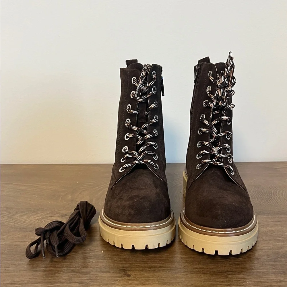 Anthropologie Pop Lace Brown Suede Hiker Boot Sz 9
